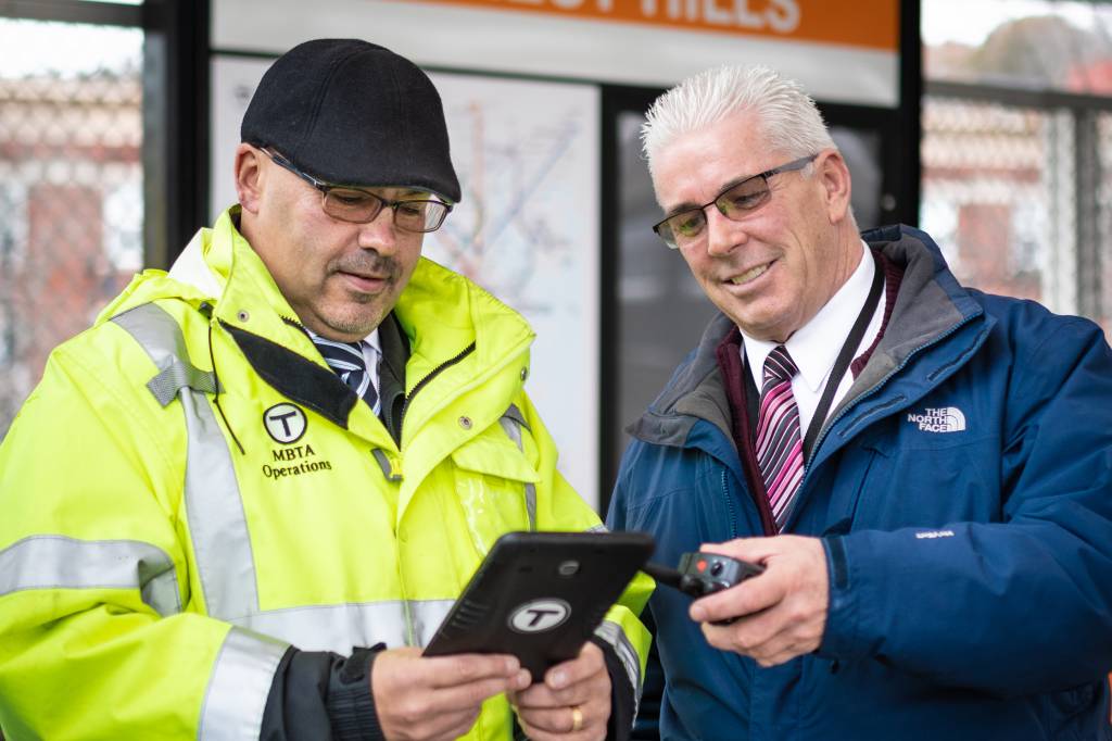 Road Control Supervisors Dorsey Dugan and Brian Clifford, who helped design Skate, a mobile dispatching app for bus inspectors